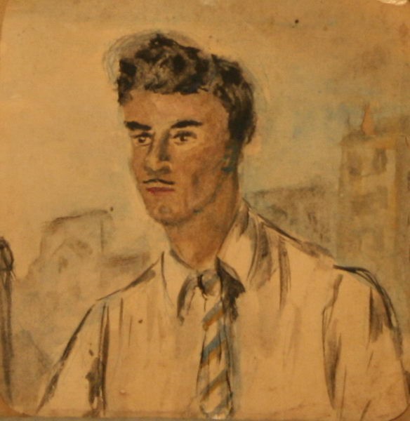 Young man with moustache (1942) | Aquarelle on Paper | 16 x 16 cm